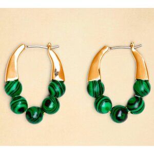 BANANA REPUBLIC Green Malachite Stone Bead Gold Toned Huggie Earrings NWT